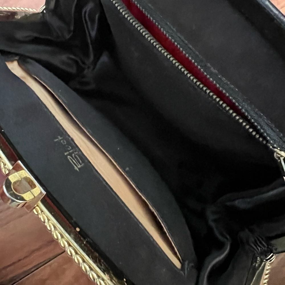 Vintage Black Leather Handbag Purse Retro Glam Party - Picture 6 of 10